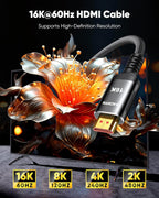 Snowkids 16K 10K 8K HDMI Cable 96Gbps 6.6FT/2M, 48Gbps Ultra High-Speed HDMI Cables Cord, 8K@120Hz, 4K@240Hz HDCP 2.3 & Dynamic HDR Compatible for TV/Monitor/Projector/Entertainment & More