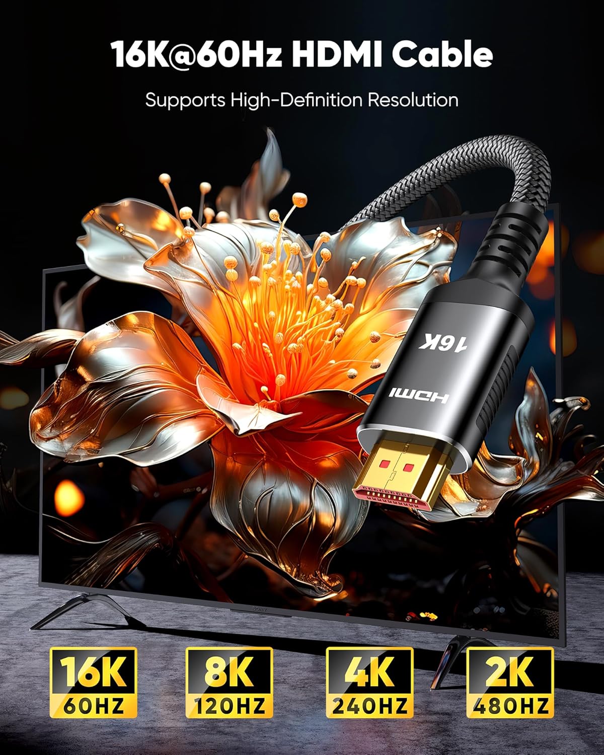 Snowkids 16K 10K 8K HDMI Cable 96Gbps 6.6FT/2M, 48Gbps Ultra High-Speed HDMI Cables Cord, 8K@120Hz, 4K@240Hz HDCP 2.3 & Dynamic HDR Compatible for TV/Monitor/Projector/Entertainment & More