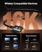 Snowkids 16K 10K 8K HDMI Cable 96Gbps 6.6FT/2M, 48Gbps Ultra High-Speed HDMI Cables Cord, 8K@120Hz, 4K@240Hz HDCP 2.3 & Dynamic HDR Compatible for TV/Monitor/Projector/Entertainment & More