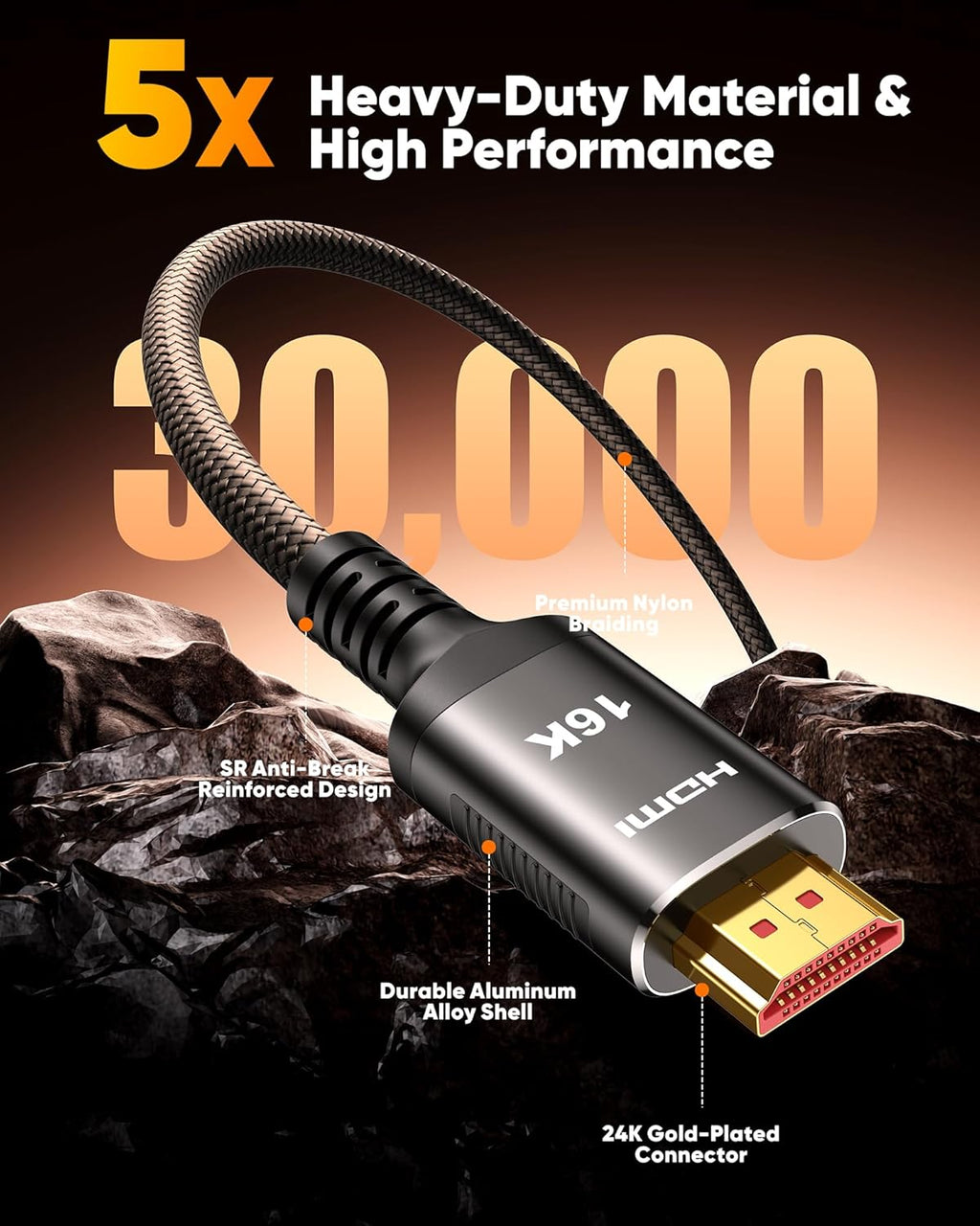 Snowkids 16K 10K 8K HDMI Cable 96Gbps 6.6FT/2M, 48Gbps Ultra High-Speed HDMI Cables Cord, 8K@120Hz, 4K@240Hz HDCP 2.3 & Dynamic HDR Compatible for TV/Monitor/Projector/Entertainment & More