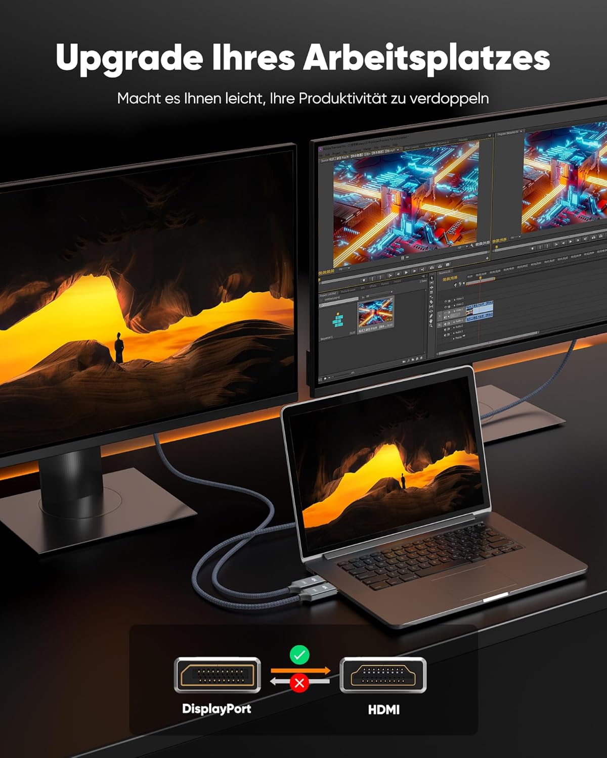 Display Port to HDMI - Male to Female Cable 1m grey