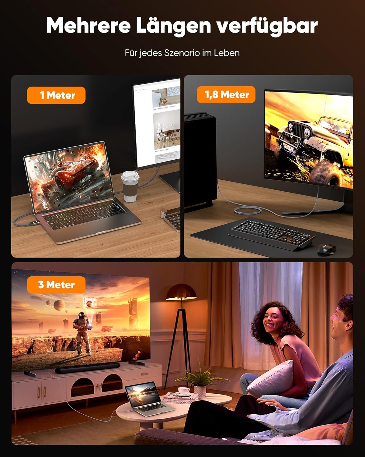 Display Port to HDMI - Male to Female Cable 1m grey