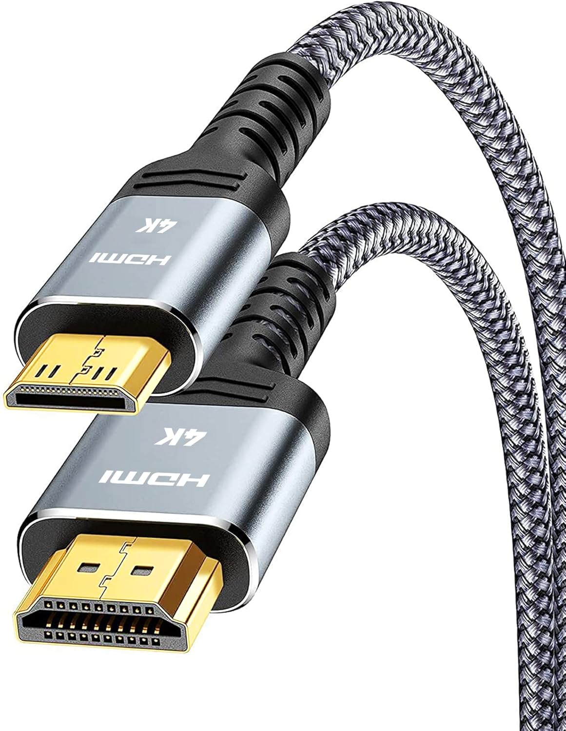 SNOWKIDS Mini HDMI to HDMI Cable 3 m 4K High Speed HDMI to Mini HDMI Cable 4K @ 60Hz 2K @ 120Hz Nylon Cable, Supports 1080p, 720p, 3D, UHD, ARC, Ethernet, High Speed Camera, HDTV, Monitor