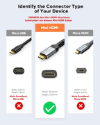 SNOWKIDS Mini HDMI to HDMI Cable 3 m 4K High Speed HDMI to Mini HDMI Cable 4K @ 60Hz 2K @ 120Hz Nylon Cable, Supports 1080p, 720p, 3D, UHD, ARC, Ethernet, High Speed Camera, HDTV, Monitor