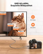 SNOWKIDS Mini HDMI to HDMI Cable 3 m 4K High Speed HDMI to Mini HDMI Cable 4K @ 60Hz 2K @ 120Hz Nylon Cable, Supports 1080p, 720p, 3D, UHD, ARC, Ethernet, High Speed Camera, HDTV, Monitor