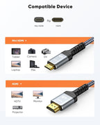 SNOWKIDS Mini HDMI to HDMI Cable 3 m 4K High Speed HDMI to Mini HDMI Cable 4K @ 60Hz 2K @ 120Hz Nylon Cable, Supports 1080p, 720p, 3D, UHD, ARC, Ethernet, High Speed Camera, HDTV, Monitor