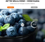 Snowkids Micro HDMI Cable 1.8 m, Micro HDMI to HDMI Cable with Ethernet, 4K Ultra HD, 3D, Full HD, 1080p, HDR, ARC, High Speed Cable, 2 Metres, Compatible with HDMI Standard 2.0a/b, 2.0, 1.4a