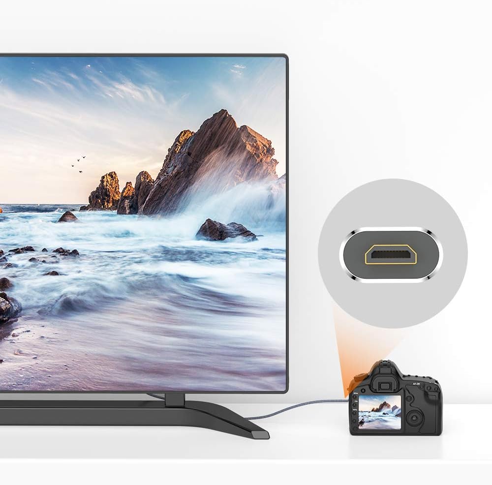 Snowkids Micro HDMI Cable 1.8 m, Micro HDMI to HDMI Cable with Ethernet, 4K Ultra HD, 3D, Full HD, 1080p, HDR, ARC, High Speed Cable, 2 Metres, Compatible with HDMI Standard 2.0a/b, 2.0, 1.4a