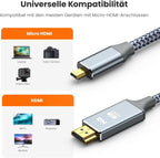 Snowkids Micro HDMI Cable 1.8 m, Micro HDMI to HDMI Cable with Ethernet, 4K Ultra HD, 3D, Full HD, 1080p, HDR, ARC, High Speed Cable, 2 Metres, Compatible with HDMI Standard 2.0a/b, 2.0, 1.4a