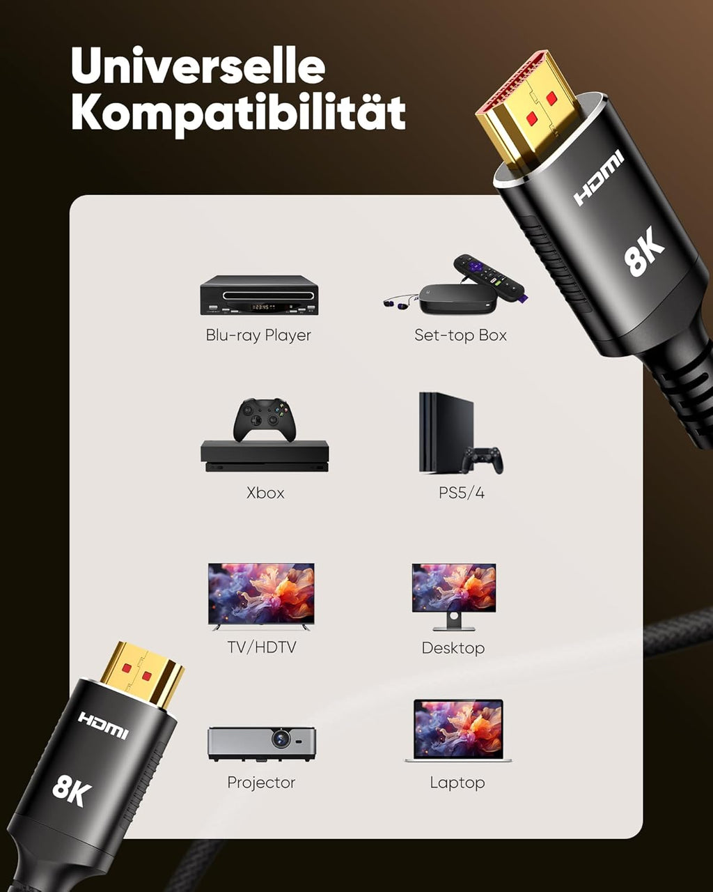 SNOWKIDS HDMI 2.1 Cable 3 m Pack of 2, 10K 8K HDMI Cable 48Gbps High Speed 8K @ 60Hz Ultra HD HDMI Cable 4K @ 120Hz HDR 10, HDCP 2.2 & 2.3, RTX 3080 eARC Compatible with PS-5 TV X-Box Projector