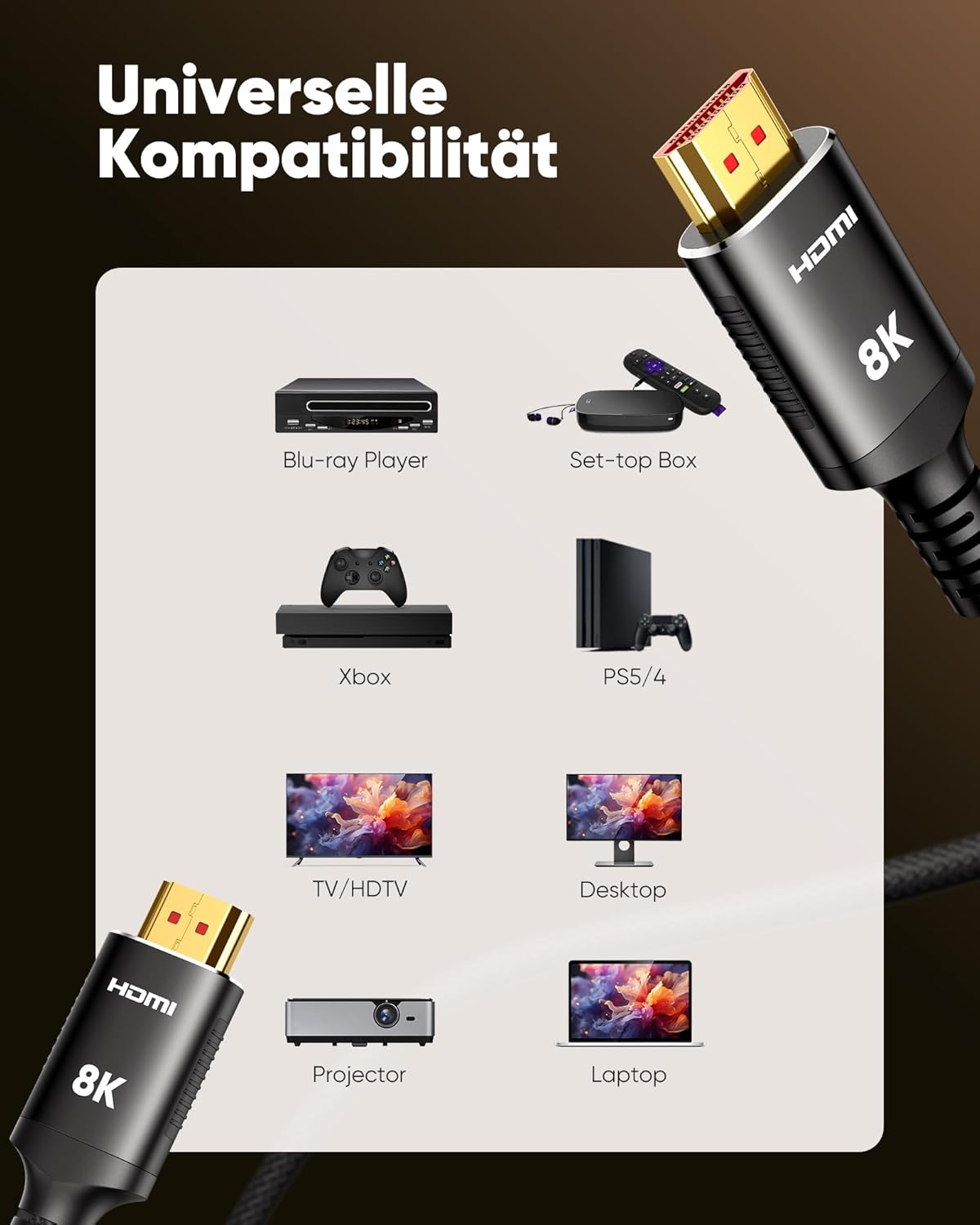 SNOWKIDS HDMI 2.1 Cable 3 m Pack of 2, 10K 8K HDMI Cable 48Gbps High Speed 8K @ 60Hz Ultra HD HDMI Cable 4K @ 120Hz HDR 10, HDCP 2.2 & 2.3, RTX 3080 eARC Compatible with PS-5 TV X-Box Projector