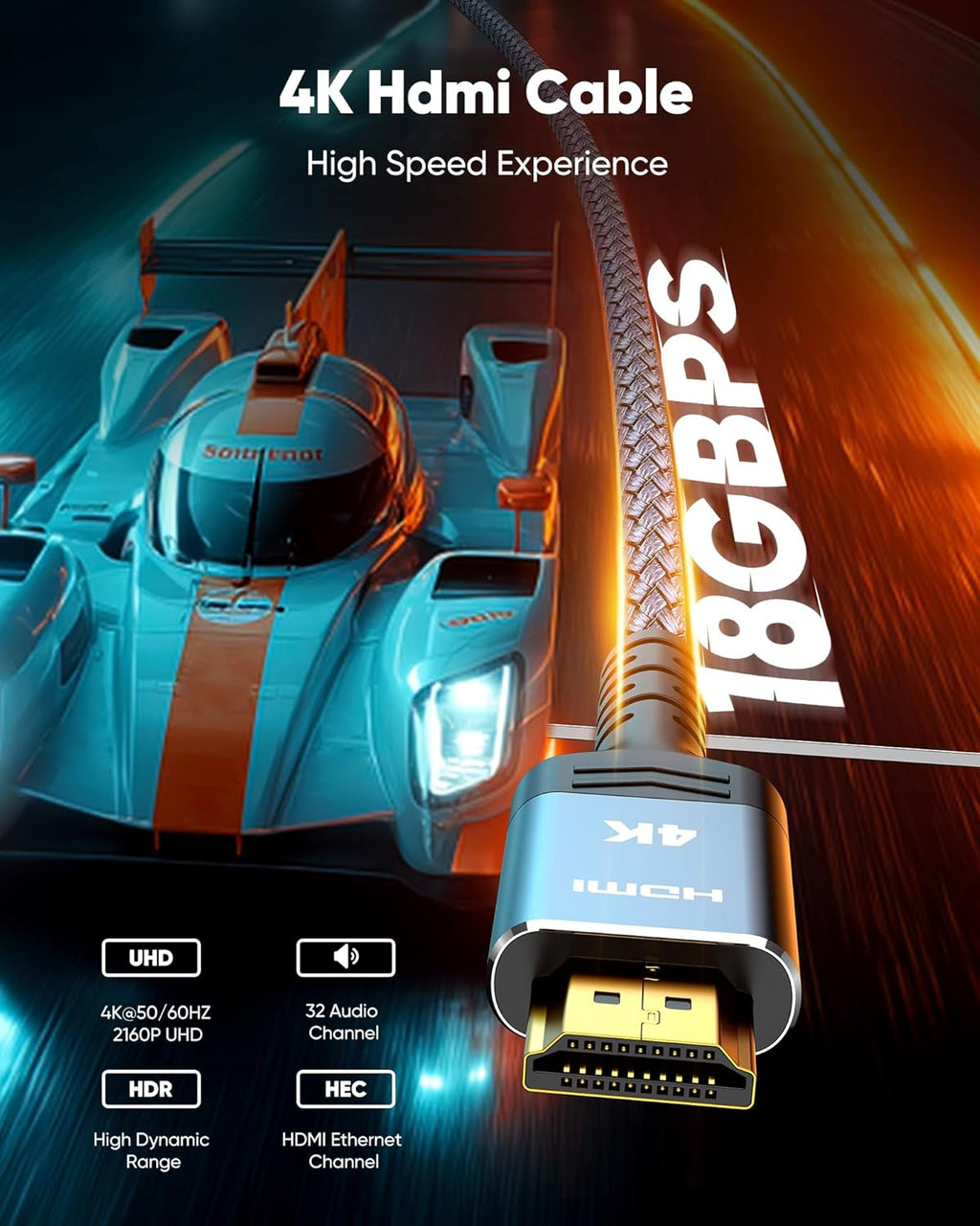 HDMI Cable 3.3 Feet, 4k HDMI 2.0 Cable eARC-Snowkids 18Gbps High Speed HDMI Cord (4K 60Hz 3D Support, Ethernet Function, Video 4K UHD 2160p, HD 1080p for Fire-TV, Net-filx, PS-3/4, ect)