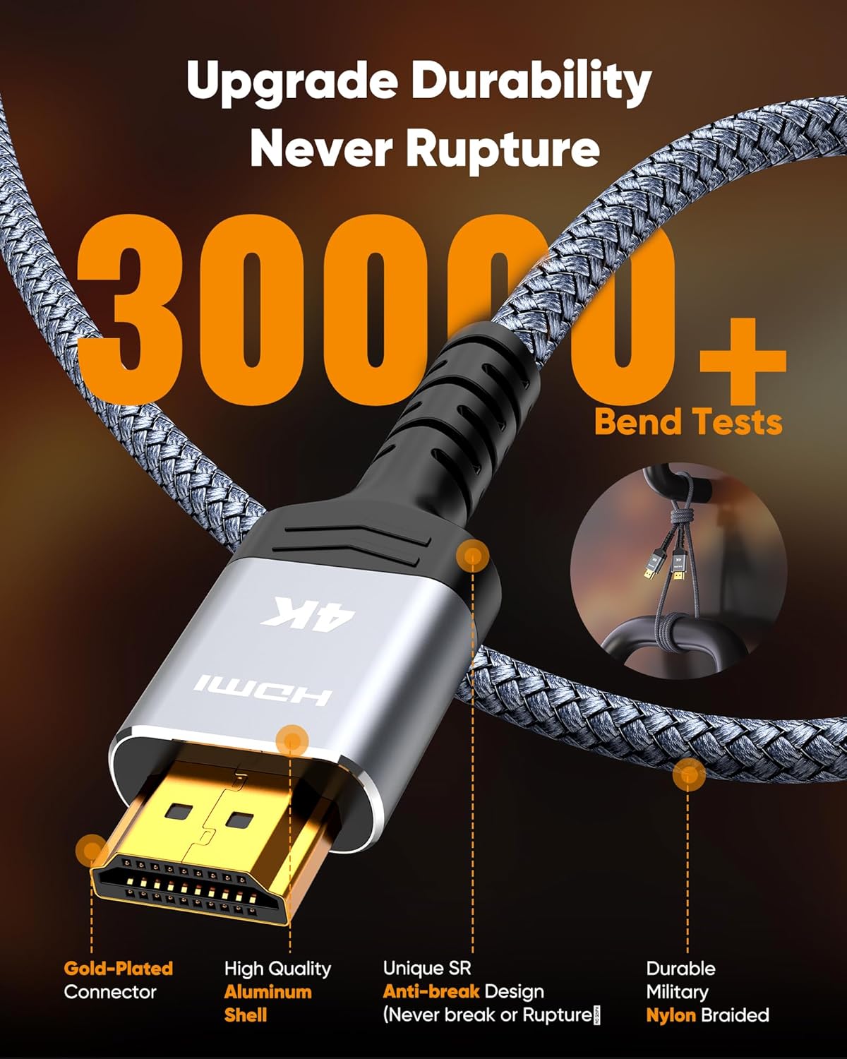 HDMI Cable 3.3 Feet, 4k HDMI 2.0 Cable eARC-Snowkids 18Gbps High Speed HDMI Cord (4K 60Hz 3D Support, Ethernet Function, Video 4K UHD 2160p, HD 1080p for Fire-TV, Net-filx, PS-3/4, ect)