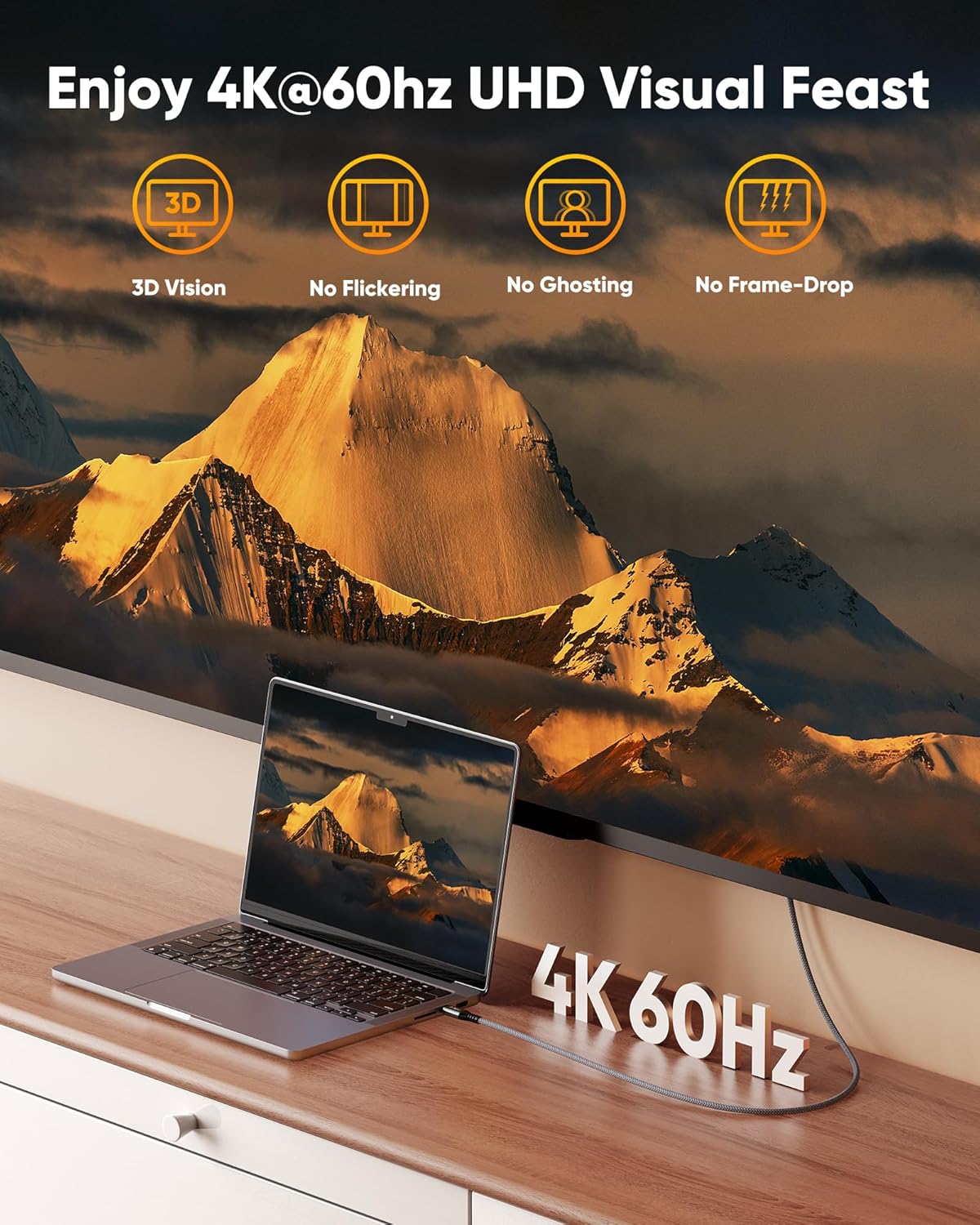 USB C to HDMI Cable 6ft 4K 60Hz, Snowkids 4K [Anti-Interference, Gold-Plated] USB Type C to HDMI Cable Thunderbolt 3/4 Compatible for Mac-Book Pro/Air, i-Pad Pro, Android Ga-laxy s22/S20, Surface Pro