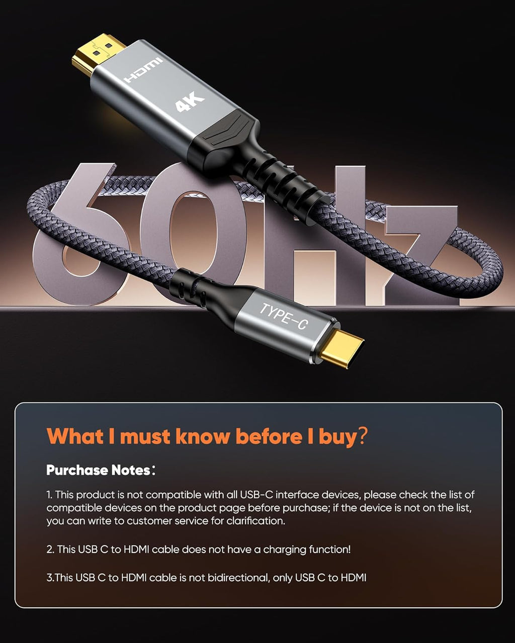 USB C to HDMI Cable 6ft 4K 60Hz, Snowkids 4K [Anti-Interference, Gold-Plated] USB Type C to HDMI Cable Thunderbolt 3/4 Compatible for Mac-Book Pro/Air, i-Pad Pro, Android Ga-laxy s22/S20, Surface Pro