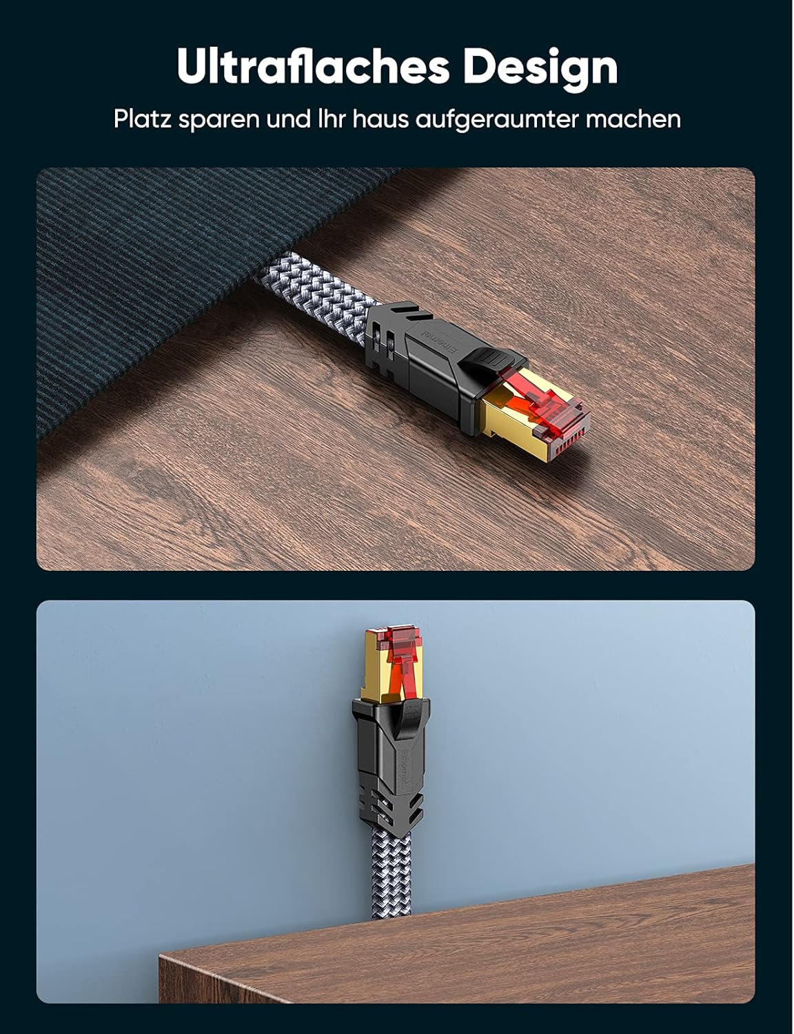 Snowkids Cat 8 Network Cable 5 m, 40 Gbps LAN Cable High Speed 2000 MHz S/FTP Ethernet Cable POE Gigabit RJ45 Nylon Braided Gold-Plated Patch Cable for PS5/4 Router Modem TV Switch Laptop