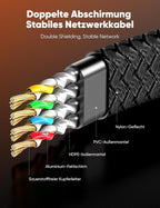 SNOWKIDS Cat 8 LAN Cable 3 m, 40 Gbps LAN Cable High Speed 2000 MHz S/FTP Ethernet Cable Gigabit RJ45 Nylon Braided Gold-Plated Patch Cable for PS/5/4 Router Modem TV Switch Laptop